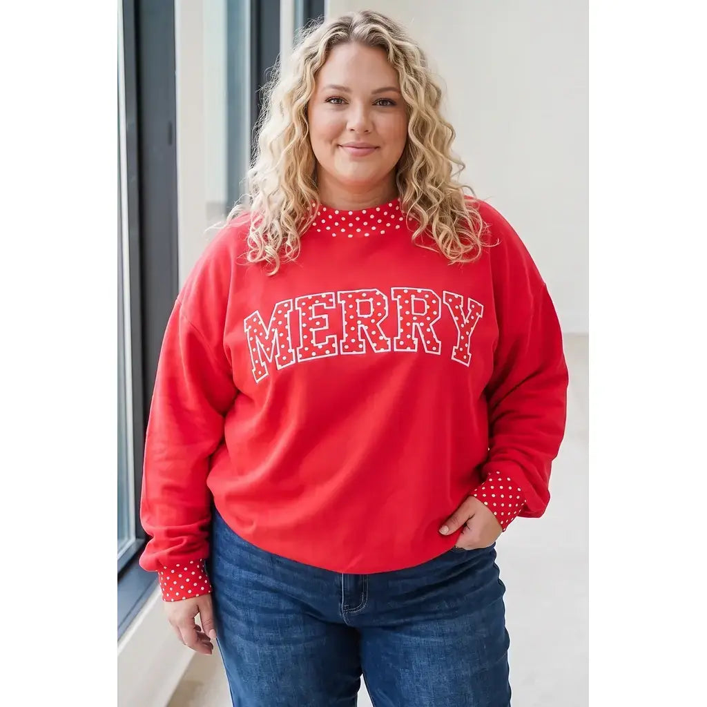 Tomato Red Casual Polka Dot Patchwork Letter Graphic Plus Size Sweatshirt