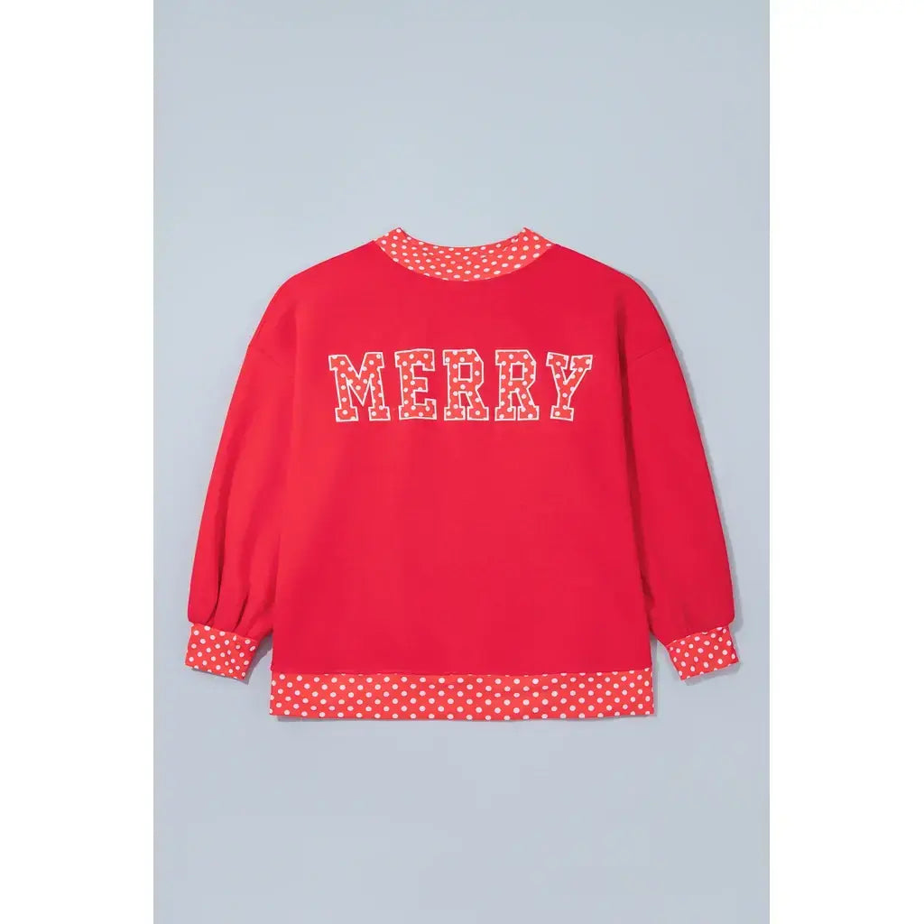 Tomato Red Casual Polka Dot Patchwork Letter Graphic Plus Size Sweatshirt