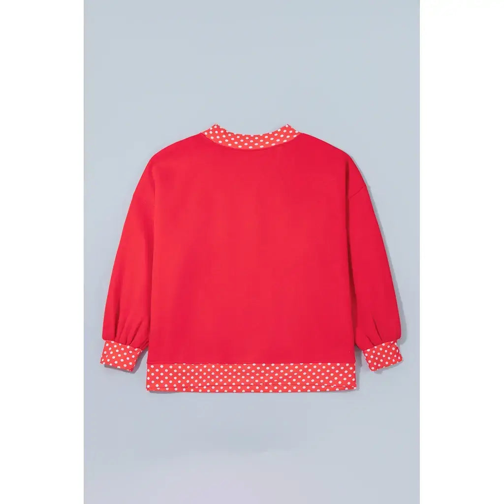 Tomato Red Casual Polka Dot Patchwork Letter Graphic Plus Size Sweatshirt