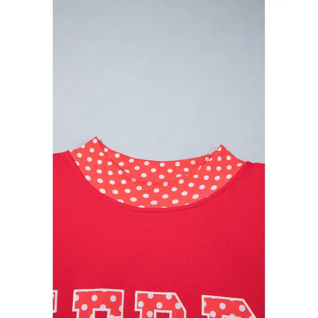 Tomato Red Casual Polka Dot Patchwork Letter Graphic Plus Size Sweatshirt