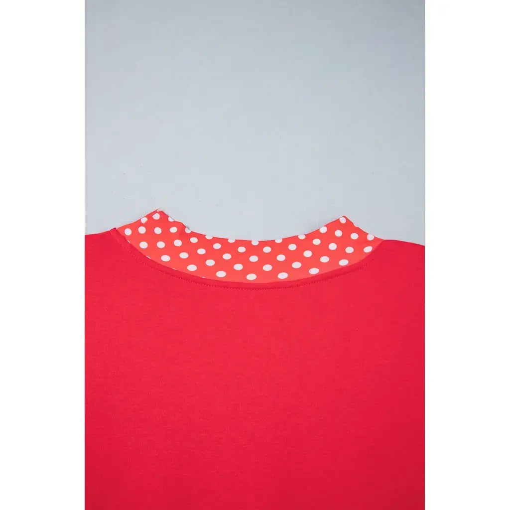 Tomato Red Casual Polka Dot Patchwork Letter Graphic Plus Size Sweatshirt