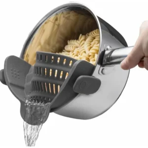 Kitchen Gizmo Snap N Strain Pot Strainer and Pasta Strainer - Adjustable Silicone Clip On Strainer for Pots, Pans, and Bowls - Gray