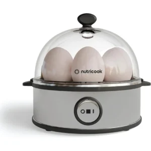 NutriCook Rapid Egg Cooker: Egg Capacity Electric Egg Cooker for Boiled Eggs, Poached Eggs, Scrambled Eggs, or Omelettes with Auto Shut Off Feature - Silver