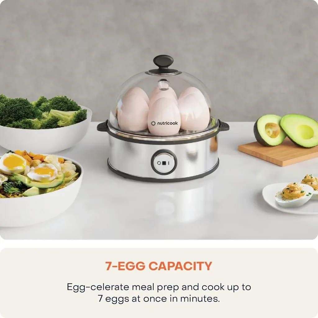 NutriCook Rapid Egg Cooker: Egg Capacity Electric Egg Cooker for Boiled Eggs, Poached Eggs, Scrambled Eggs, or Omelettes with Auto Shut Off Feature - Silver - Image 2