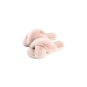 Womens Cross Band Slippers Cozy Furry Fuzzy House Slippers Open Toe Fluffy Indoor Shoes Outdoor Slip on Warm Breathable Anti-skid Sole
