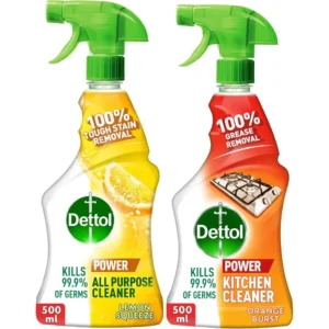 Dettol All Purpose Cleaner Spray Bottle, Lemon Scent + Dettol Kitchen Cleaner Spray Bottle, Orange Scent, ml x