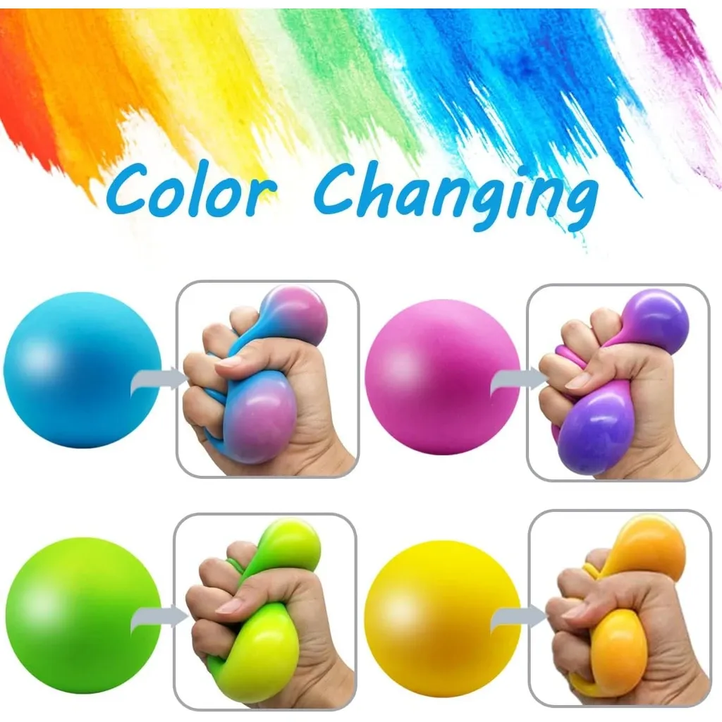 Stress Ball Toys Color Changing - Sensory Squeeze Toys Squishy Balls for Teens Kids and Adults Stress Relief Balls for Easter Stocking Party Bundle - Pack(Green/Yellow/Blue/Pink) - Image 3