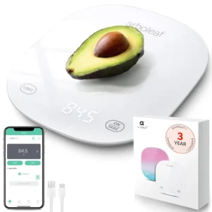 Arboleaf Smart Food Kitchen Scale, lb Digital Food Scale with Nutritional Calculator, USB Rechargeable, Smart Weighing with App for Macro, Keto, Calorie, Cooking, Grams and Ounces, .oz/.g, White