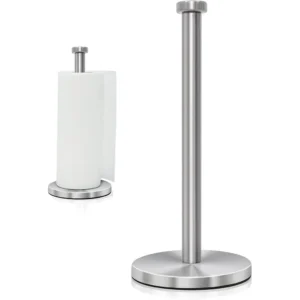 Stainless Steel Paper Towel Holder Countertop, Standing Paper Towels Holder for Kitchen Dining Table Bathroom, Weighted Paper Towel Holder for Standard or Large-Sized Roll (Silver)