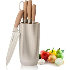 Kitchen Knife Set, -Pieces Khaki Sharp Knife Set for Kitchen, Non-stick Non-slip Stainless Steel Chef Knife Set with Universal Knife Block Suitable for Home Restaurant (Khaki)