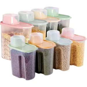 PREMIFY Pcs Cereal Containers Set |pcs .L + pcs L Capacity Airtight Food Storage Container | BPA Free Plastic Rice Storage Bin/Dispenser + Measuring Cup & Pour Spout