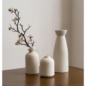 SKY-TOUCH Home Decor Ceramic Vase Set of : Pampas Grass Dried Flowers Vase Modern Boho Vases Decoration Items for Living Room Home Kitchen Dinner Table Shelf Office Desk Decor (Beige)