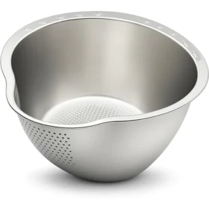 in- Stainless Steel Rice Washer & Strainer Bowl | Fine Mesh Colander with Side Drainers for Washing Rice, Quinoa, Fruits, Vegetables & Beans | Multipurpose Kitchen Tool | Silver