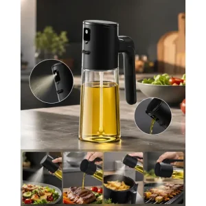 iMaxMall Premium Oil Sprayer & Dispenser Bottle – 2-in-1 Olive Oil Mister for Cooking, Air Fryer & Salad (Black)