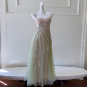 Pale Emerald Green Long-Line Waist-Cinching Strap Evening Dress