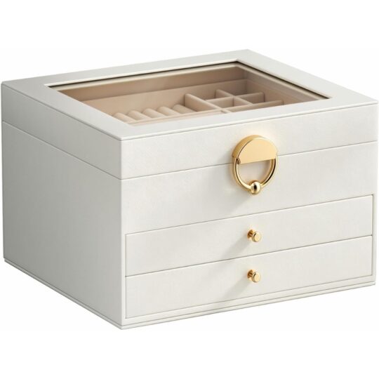3-Layer Jewelry Box Organizer, Multi-Level Jewelry Storage Case, Cloud White Jewelry Holder For Rings, Earrings & Accessories