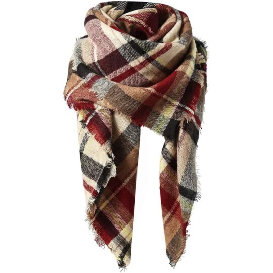 Winter Scarf For Women, Oversized Plaid Square Shawl Wrap 55x55 INCH Oversized Versatile Shawl Blanket, Ultra Soft Skin Friendly, Durable Lightweight Warmth, Chic Fringe, Ideal Gift