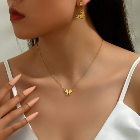 Europe And The United States Cross-border Jewelry Personality Earrings Necklace Suit Niche Oil Bow Design Clavicle Chain Eardrop Earrings