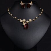European And American New Ruby Necklace Earrings Suit Simple Joker Fashion Square Zircon Necklace Clavicle Chain Wholesale