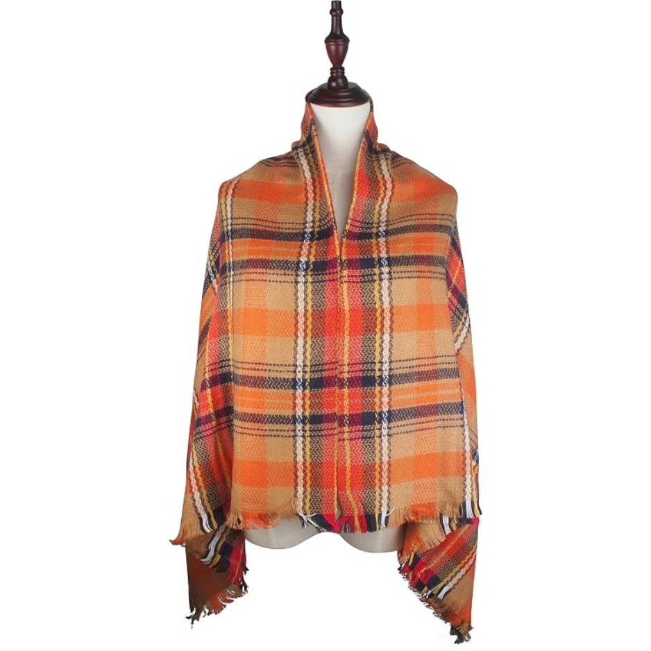 Plaid Fall Winter Blanket Scarf For Women Oversized Square Wrap, Soft Tartan Styling, Cozy Layering, Shawl Or Poncho Wear, Seasonal Gifts - Image 3