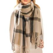 Winter Scarf For Women Oversized Plaid Tassel Shawl Wrap