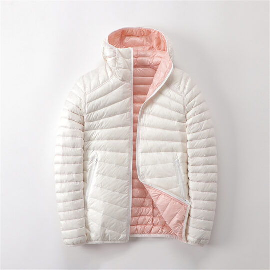 Thin Lightweight Short Type White Duck Down Thin Hooded Jacket