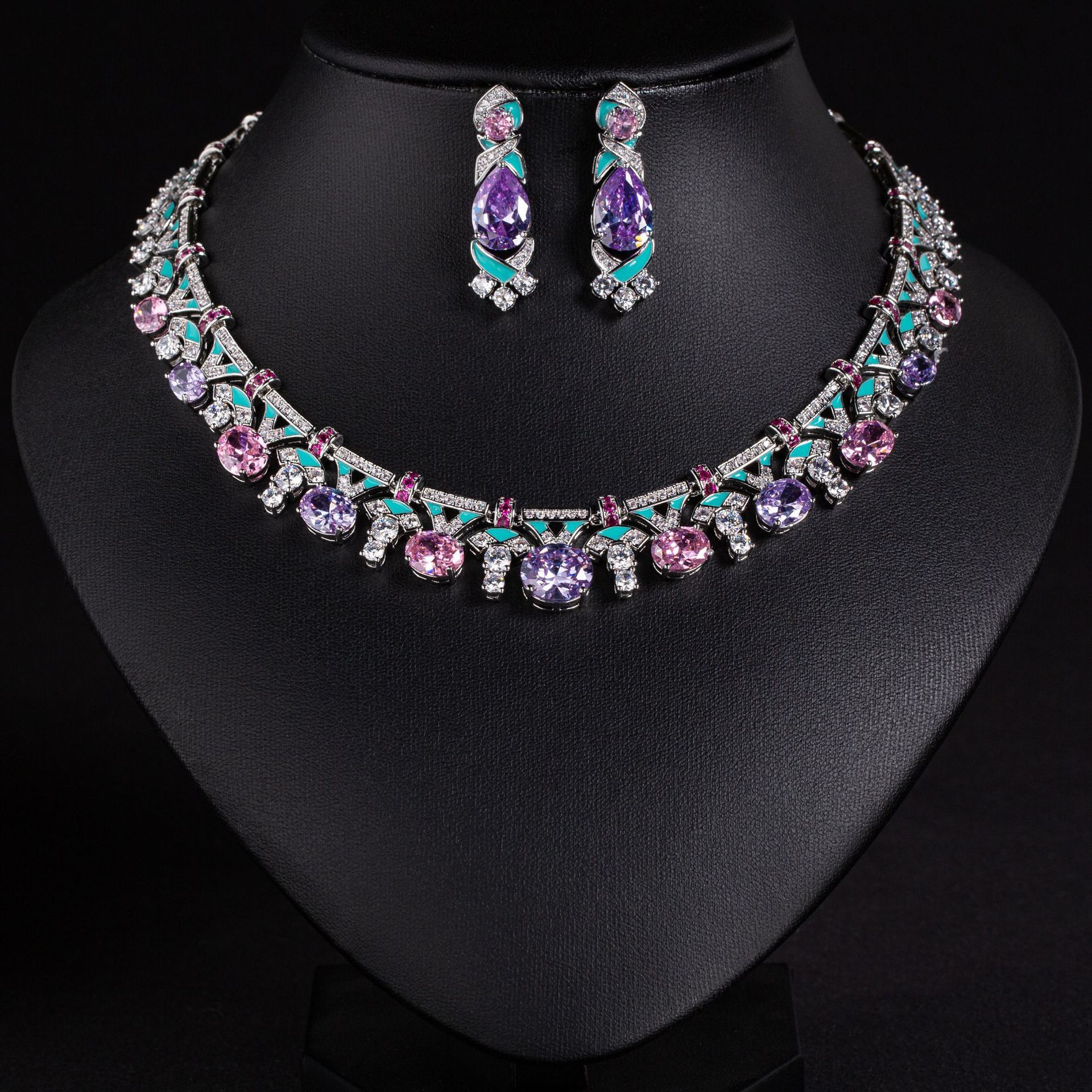 Cross-Border Same Price Necklace Irregular Pink Luxury Oil Dripping Craft High-End Women's Evening Clavicle Chain Jewelry For Women