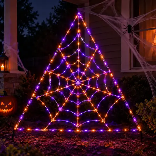 Halloween Spiderweb Triangle Light – LED Decorative Party & Holiday Prop
