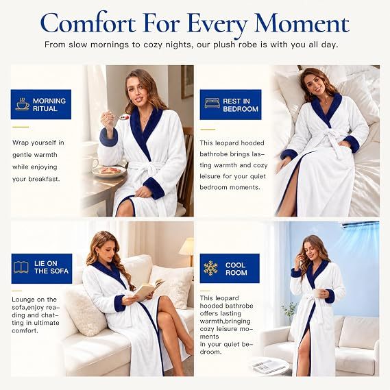 RONGTAI Plush Fleece Bathrobe For Women Long Robe With Two Side Pockets And Belt Warm And Cozy Fluffy Sleepwear Nightgown - Image 5