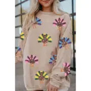 Apricot Turkey Graphic Corded Baggy Sweatshirt