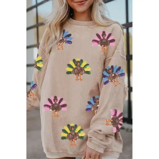 Apricot Turkey Graphic Corded Baggy Sweatshirt