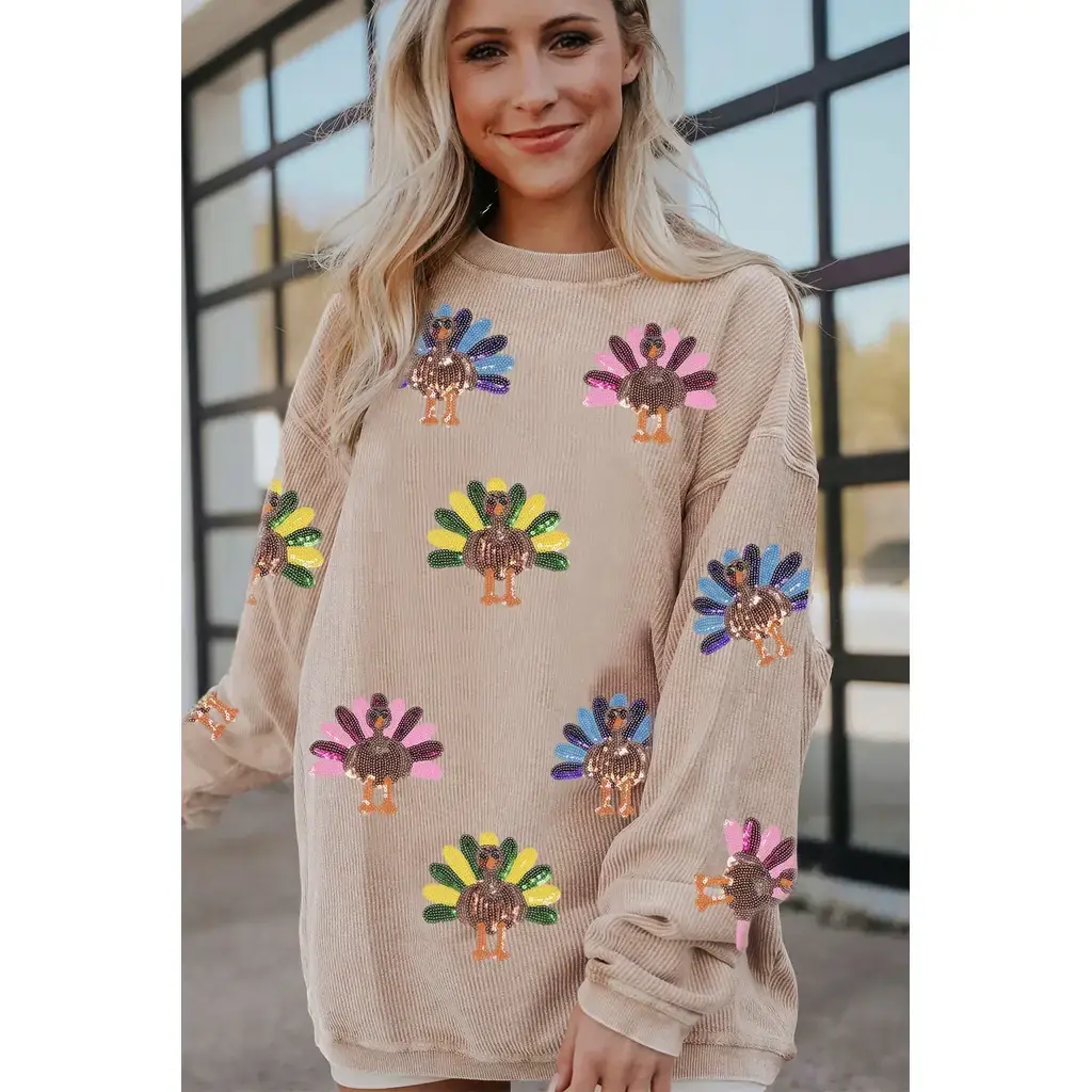 Apricot Turkey Graphic Corded Baggy Sweatshirt - Image 2