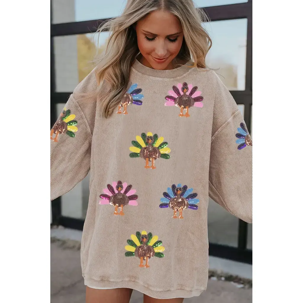Apricot Turkey Graphic Corded Baggy Sweatshirt - Image 4