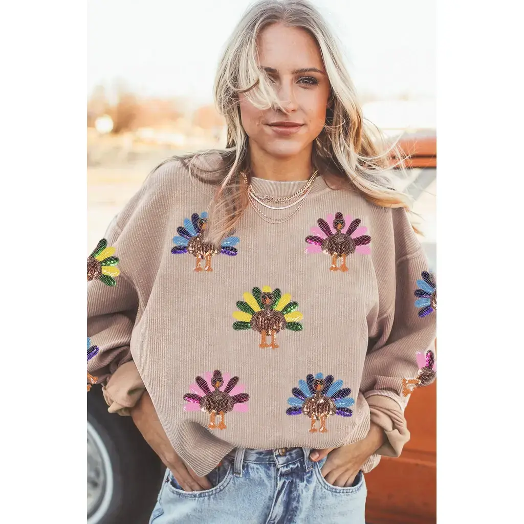 Apricot Turkey Graphic Corded Baggy Sweatshirt - Image 5