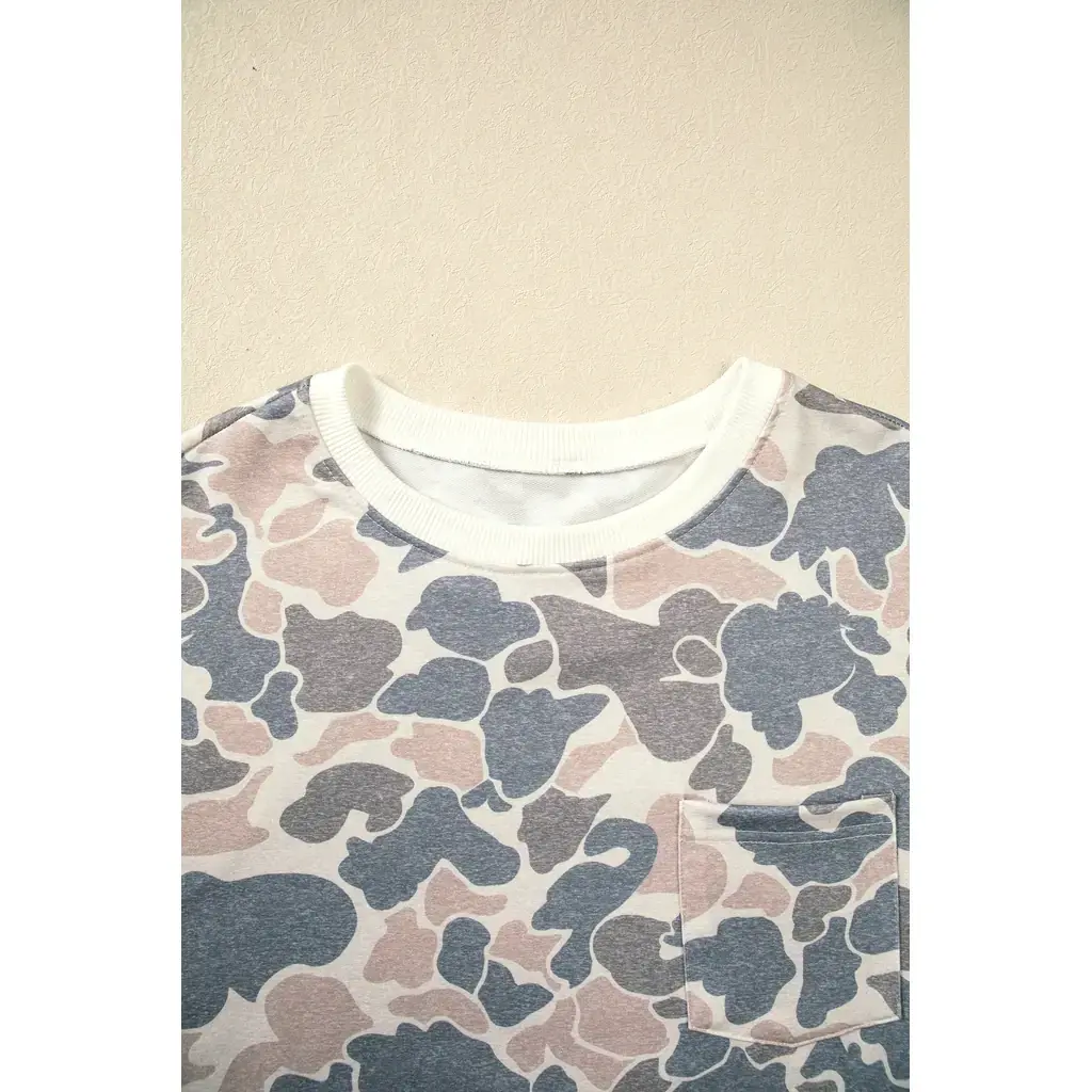 Beige Botanical Camo Print Long Sleeve Pocket Mini Dress - Image 4