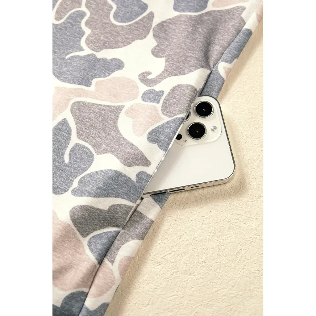 Beige Botanical Camo Print Long Sleeve Pocket Mini Dress - Image 9