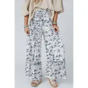 Beige Camo Print Wide Leg Casual Pants