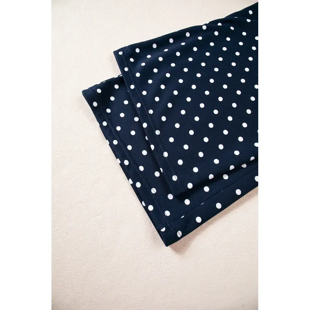 Blue Polka Dot Drawstring Wide Leg Long Sleeve Top Pant Set - Image 15