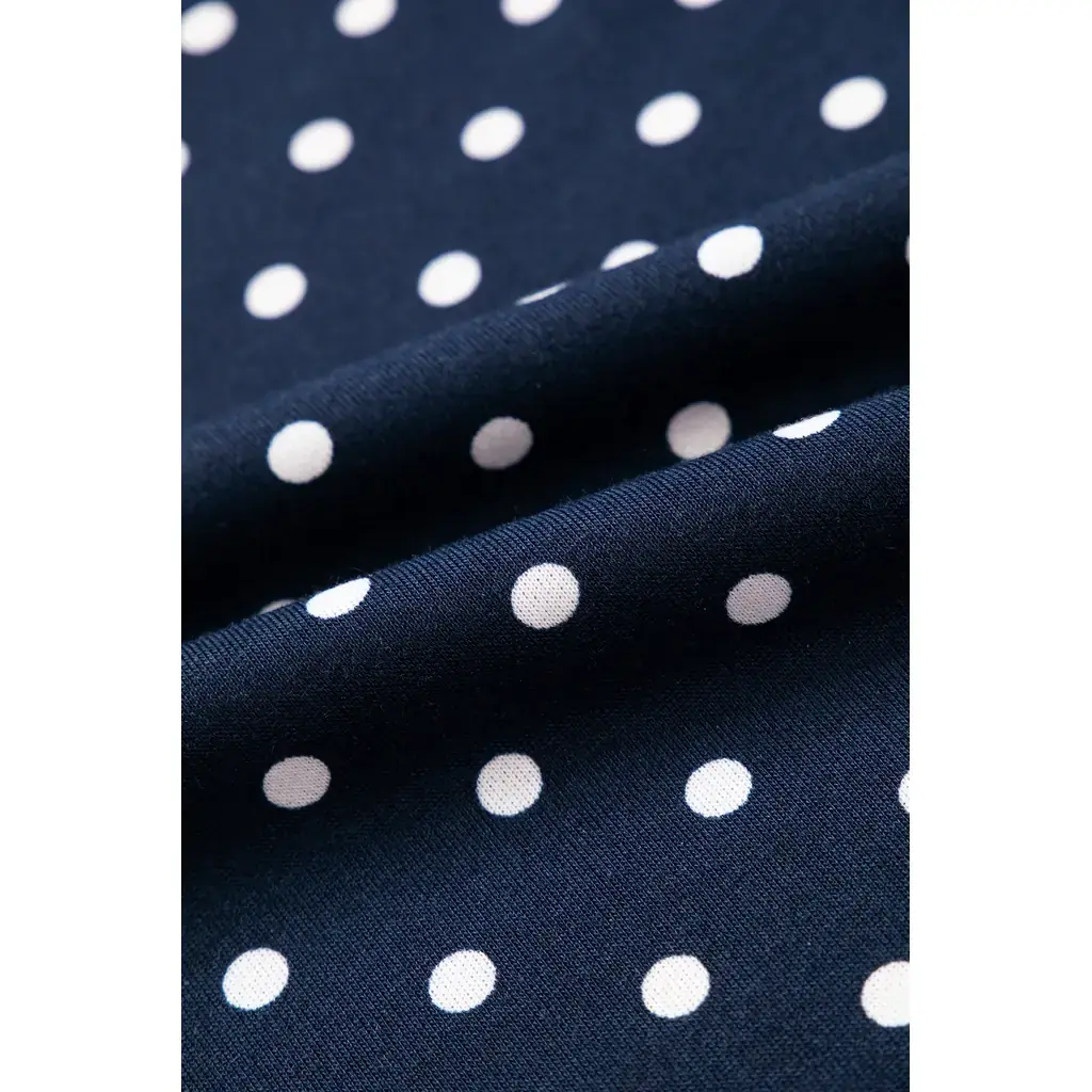 Blue Polka Dot Drawstring Wide Leg Long Sleeve Top Pant Set - Image 17