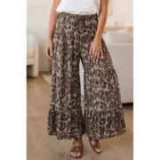 Brown Camo Print Wide Leg Casual Pants