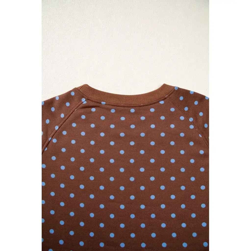 Brown Polka Dot Drawstring Wide Leg Long Sleeve Top Pant Set - Image 5