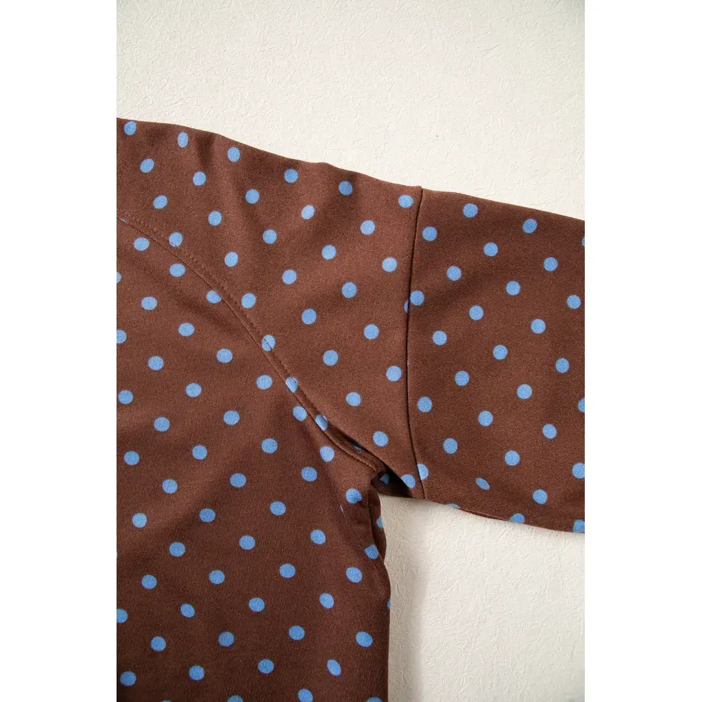 Brown Polka Dot Drawstring Wide Leg Long Sleeve Top Pant Set - Image 6