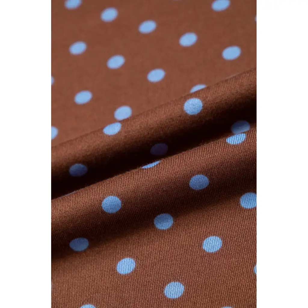 Brown Polka Dot Drawstring Wide Leg Long Sleeve Top Pant Set - Image 9