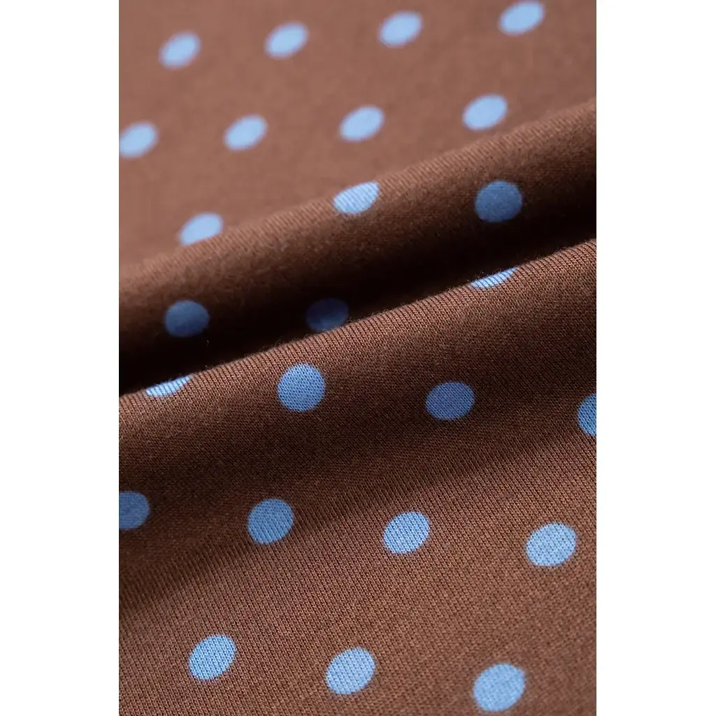 Brown Polka Dot Drawstring Wide Leg Long Sleeve Top Pant Set - Image 17