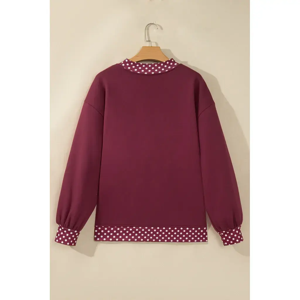 Burgundy Colorblock Polka Dot Contrast Trim Oversized Sweatshirt - Image 3
