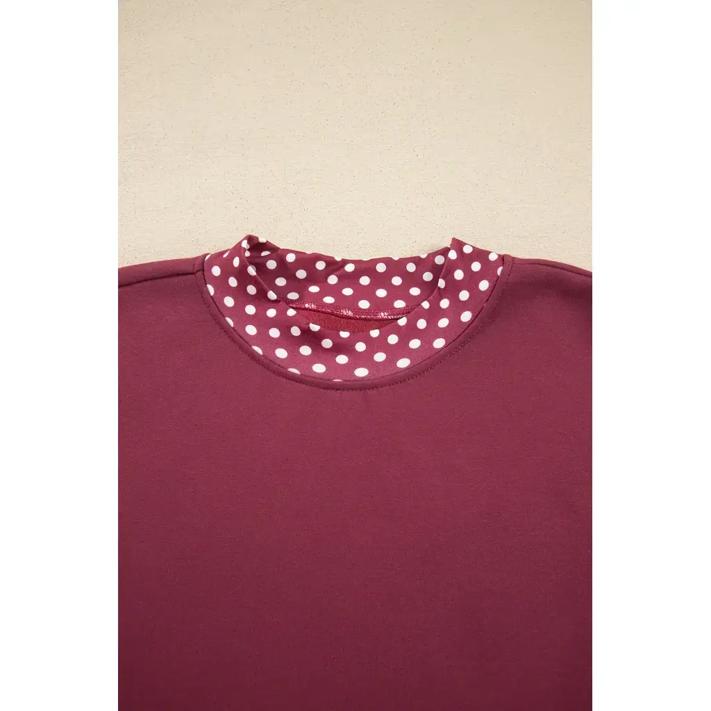 Burgundy Colorblock Polka Dot Contrast Trim Oversized Sweatshirt - Image 4
