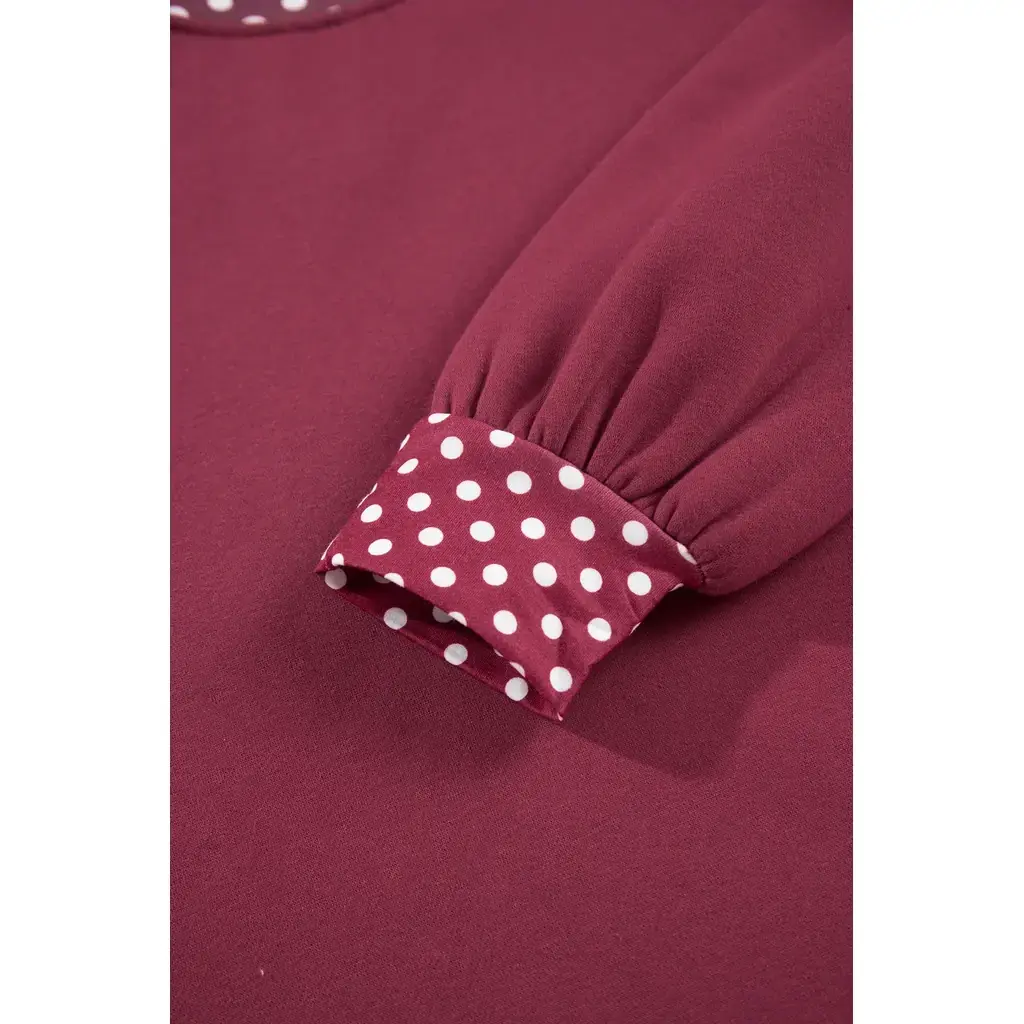 Burgundy Colorblock Polka Dot Contrast Trim Oversized Sweatshirt - Image 5