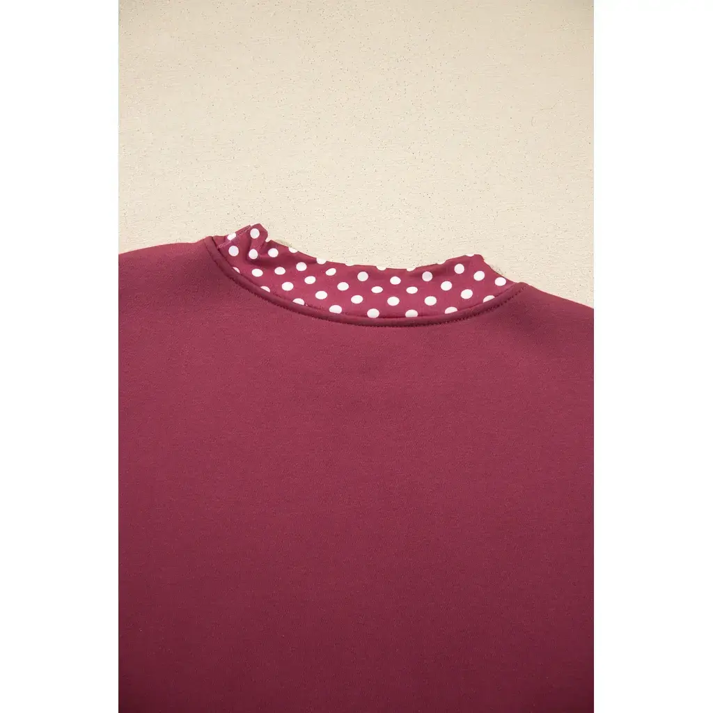 Burgundy Colorblock Polka Dot Contrast Trim Oversized Sweatshirt - Image 6