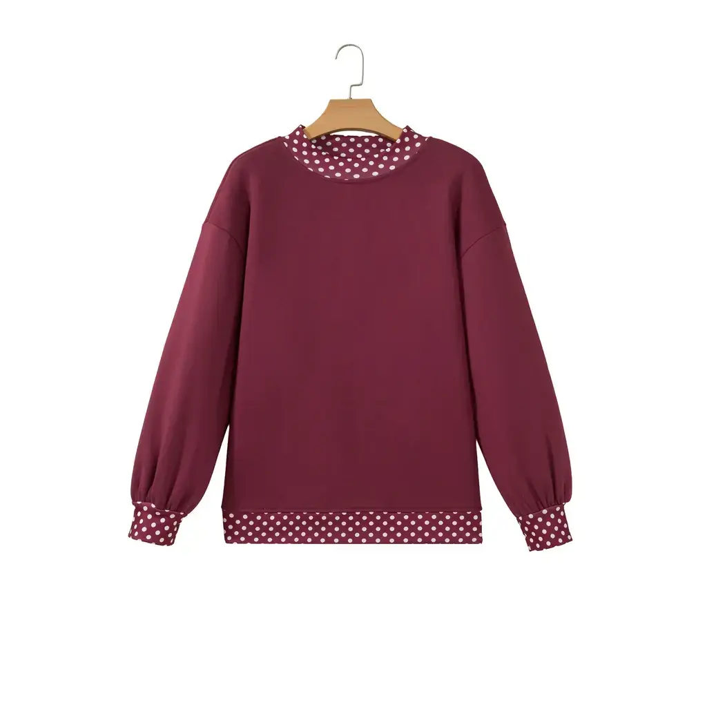 Burgundy Colorblock Polka Dot Contrast Trim Oversized Sweatshirt - Image 10