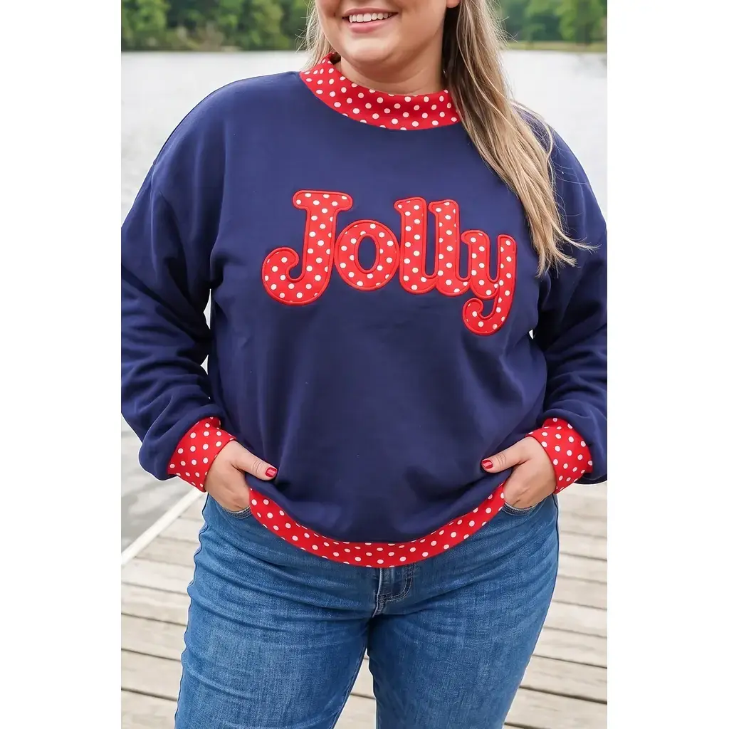 Dirty blue Casual Polka Dot Patchwork Letter Graphic Plus Size Sweatshirt